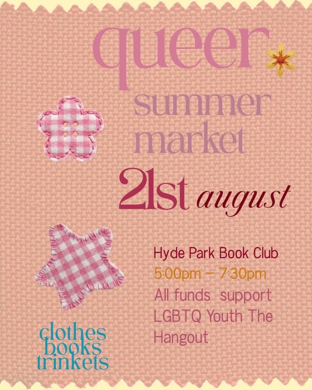 Poster for Queer Summer Market at Hyde Park Book Club, Leeds