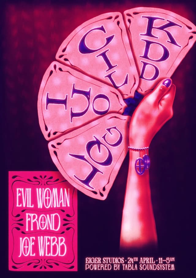 Poster for Lick Quid Gold w. FROND, Evil Woman & Joe Webb at Eiger Studios, Leeds